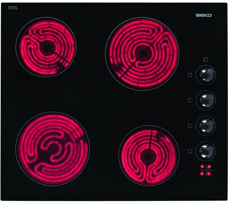 Beko - Piano cottura in vetroceramica da 58 cm a 4 fuochi 5800w nero - hic64100