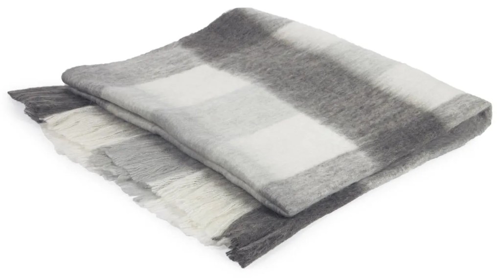 Kave Home - Coperta Catarina quadri bianco grigi 125 x 150 cm