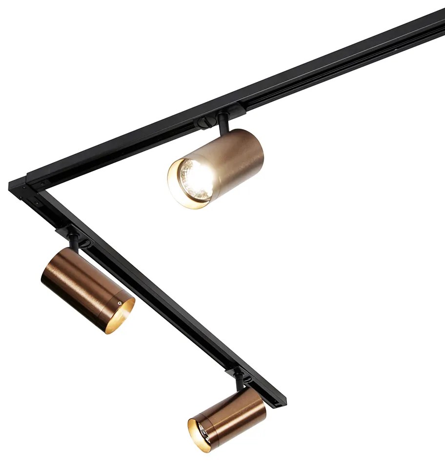 Sistema di illuminazione a binario moderno con 5 faretti bronzo scuro 1 fase GU10 70mm - Iconic Jeana Luxe