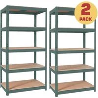 Set da 2 scaffali metallici 150x75x30 cm colore verde 5 ripiani