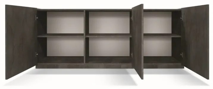 Credenza FAVIGNANA in legno, finitura in acciaio ossidato, piano effetto marmo statuario, 200&#215;50 cm