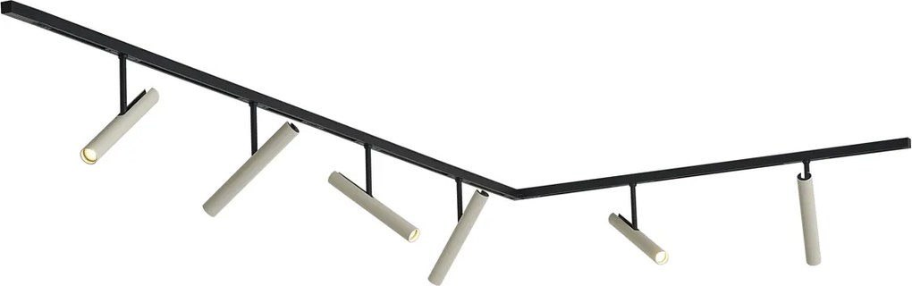Sistema di illuminazione a binario moderno nero con 6 faretti beige monofase - Slimline Avery