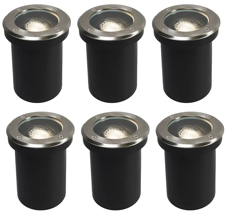Set di 6 faretti da terra moderni in acciaio inox IP65 orientabili - Delux