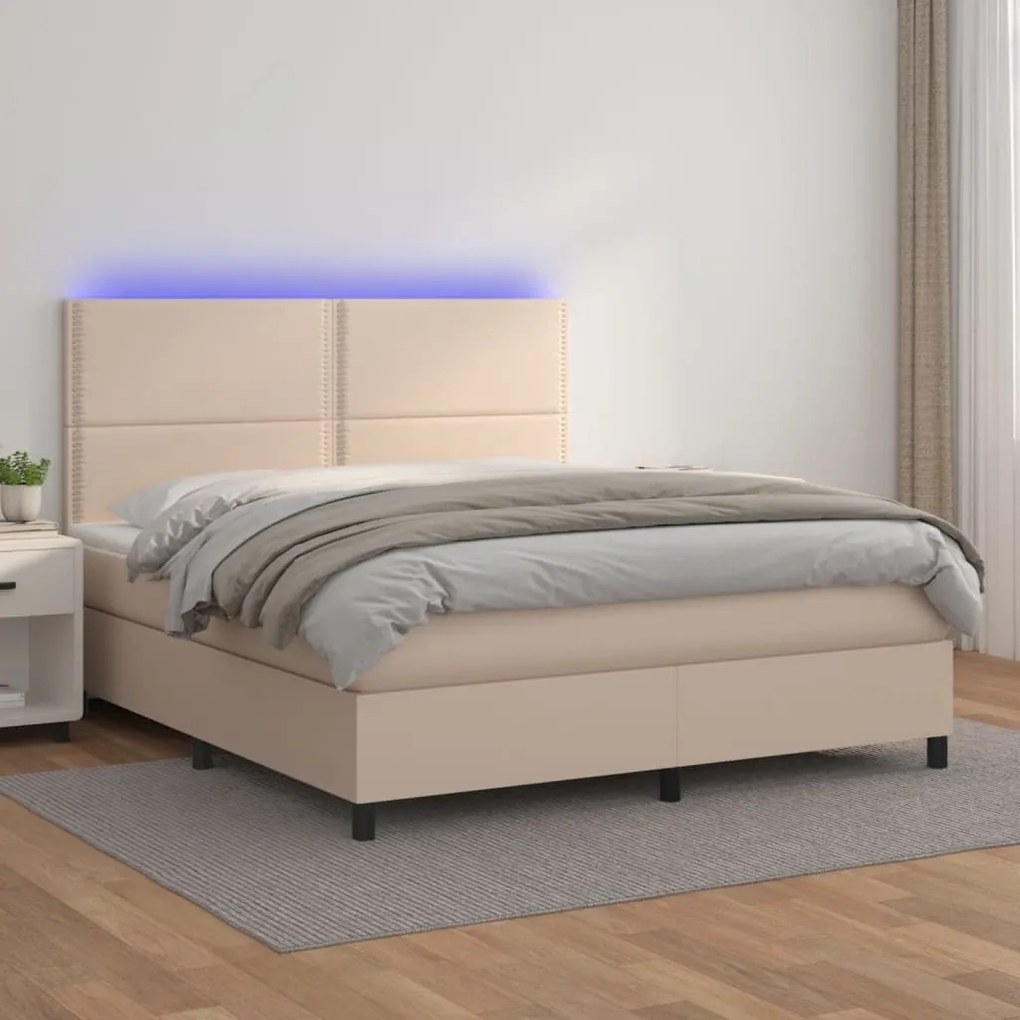 Giroletto molle materasso e led cappuccino 140x200cm similpelle