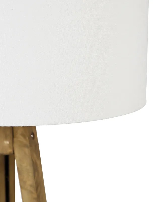 Lampada da terra a treppiede rustica in legno vintage con paralume bianco 50 cm - Tripod Classic