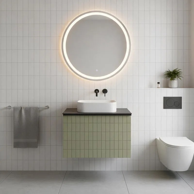 Mobile da bagno sospeso sotto lavabo Pixel grid 1 cassetto L 60 x H 40 x P 45.5 cm verdesalvia laccato opaco, con maniglia alluminio nero opaco