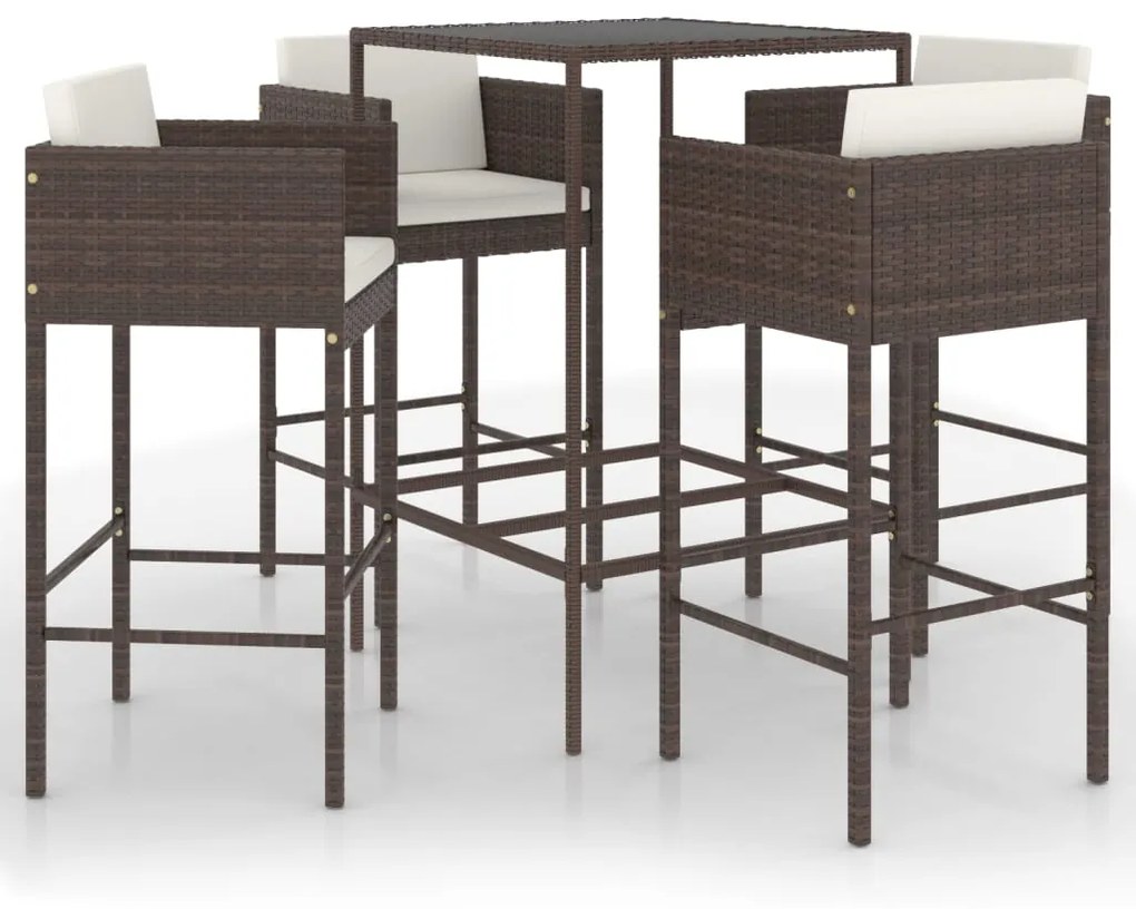 Set da bar da giardino 5 pz con cuscini in polyrattan marrone