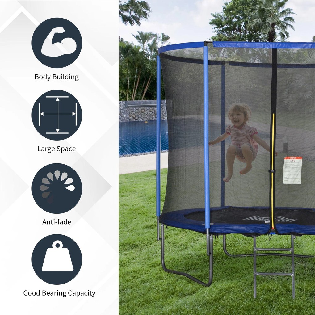 Trampolino Tappeto Elastico Ø244x240 cm con Rete e Bordo Imbottito Blu e Nero...