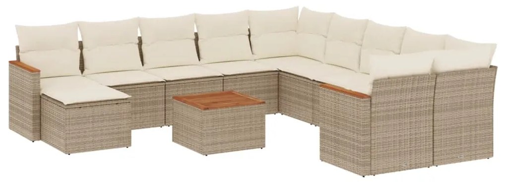 Set divani da giardino 12 pz con cuscini beige in polyrattan