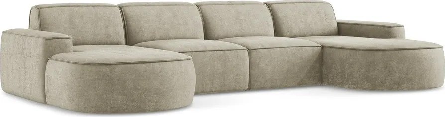 Divano angolare beige (a U) con rivestimento in ciniglia Omao – Makamii