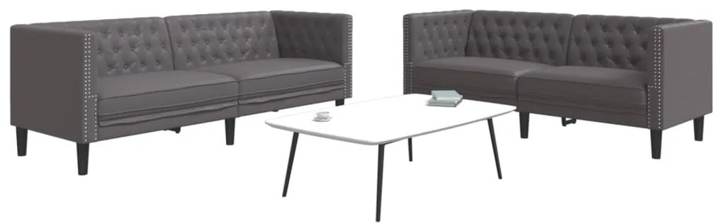 Set Divani Chesterfield 2pz Grigio İn Similpelle /