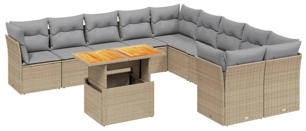 Set divani da giardino 11 pz con cuscini beige in polyrattan