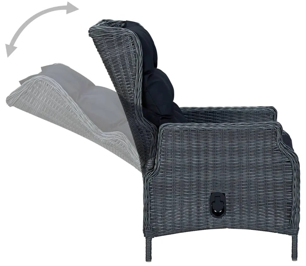 Set da Pranzo da Giardino 9pz e Cuscini Polyrattan Grigio Scuro