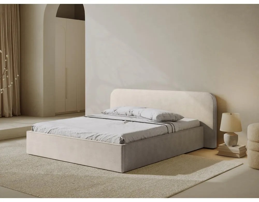 Letto matrimoniale imbottito beige con contenitore e rete inclusi 180x200 cm Elizabeth – Micadoni