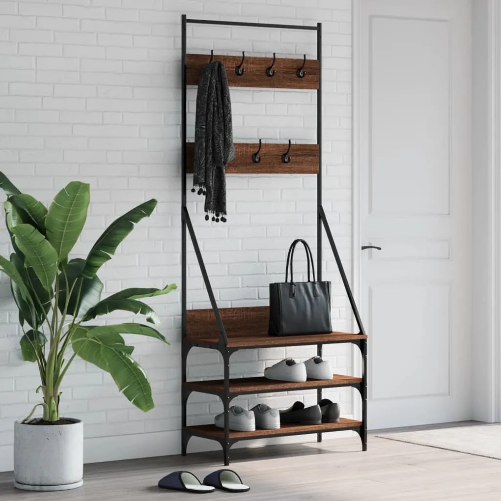 Appendiabiti Con Porta Scarpe Rovere Marrone 72x34x184 Cm /