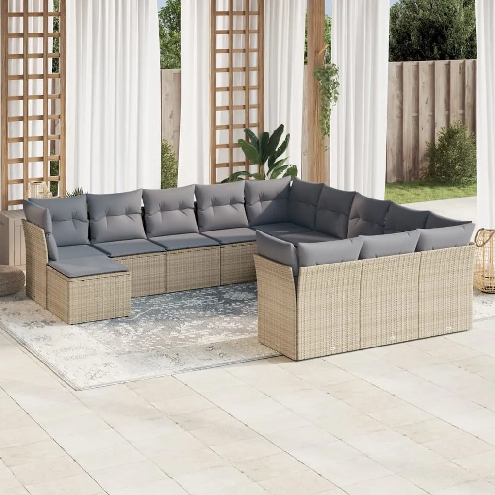 Set divani da giardino 12 pz con cuscini beige in polyrattan