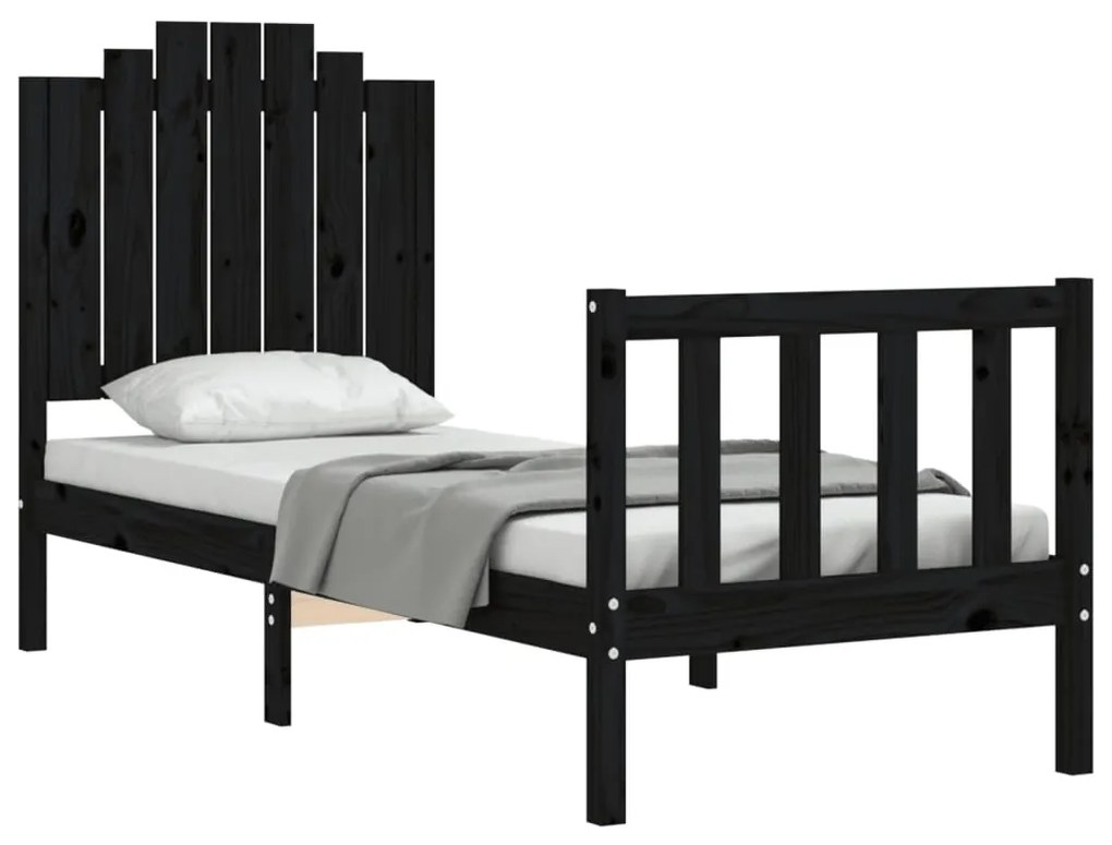Giroletto con testiera nero 2ft6 small single in legno massello