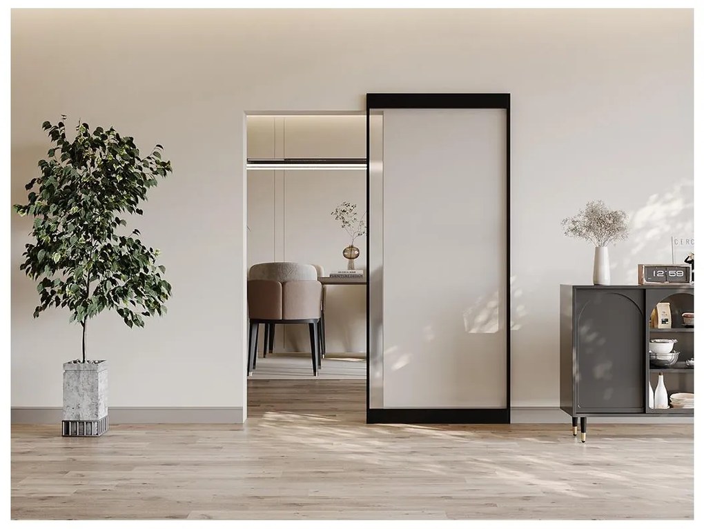 Porta scorrevole con binario invisibile 93 x 210 cm Alluminio e Vetro temperato smerigliato - TORIPA