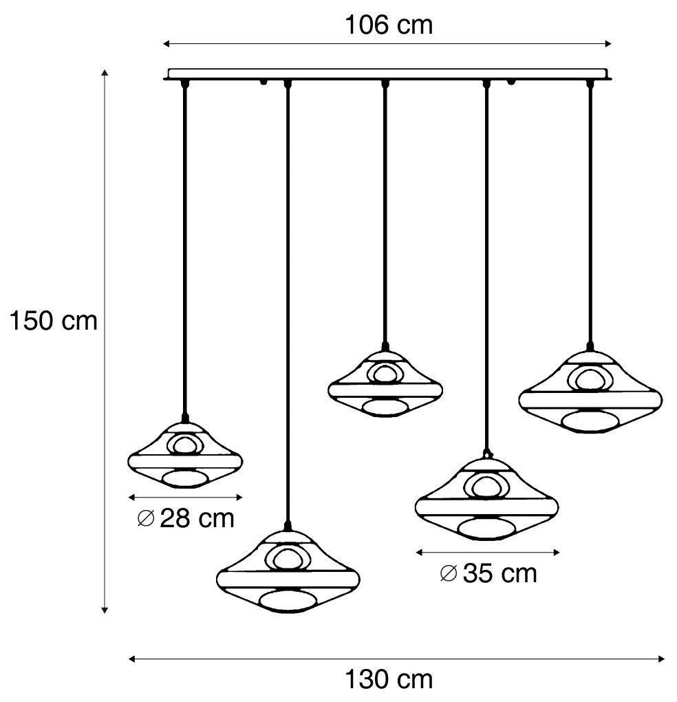 Lampada a sospensione di design nera con vetro fumé 5 luci - Gus