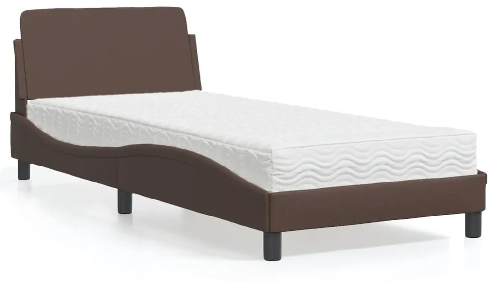 Letto con materasso marrone 90x190 cm in similpelle