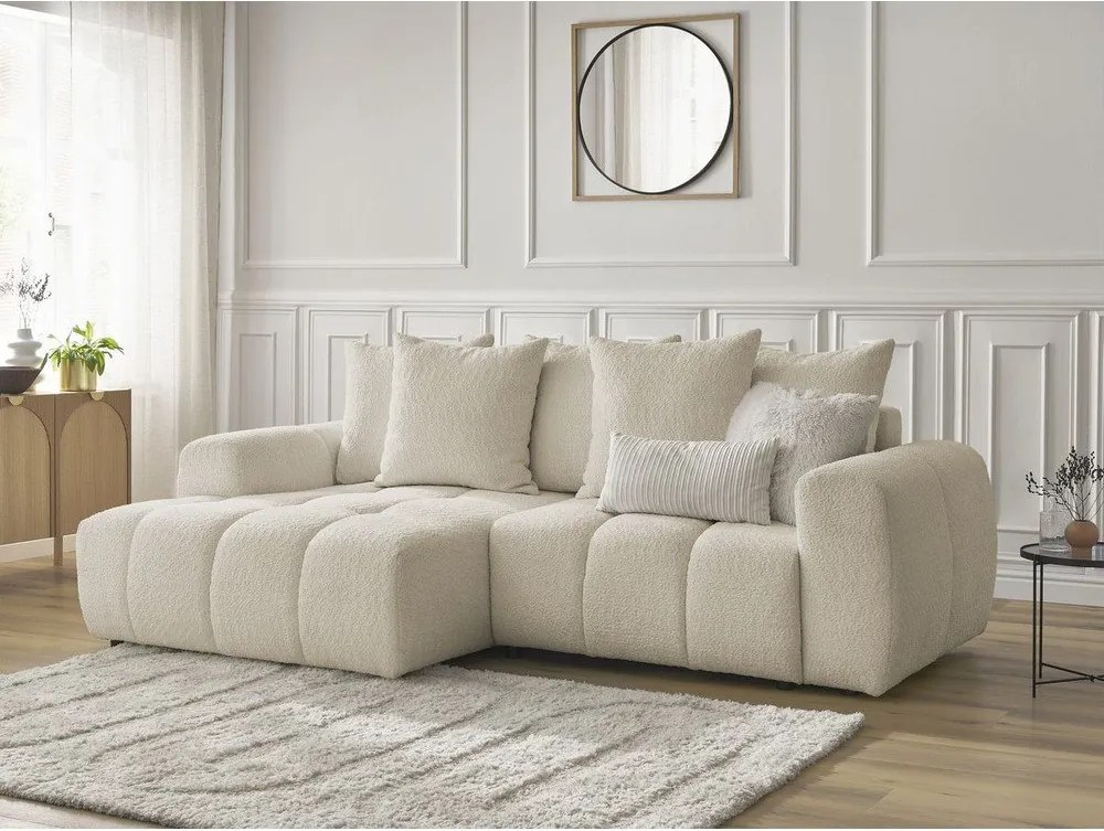 Divano angolare beige allungabile/con contenitore (con penisola a sinistra/con chaise lounge) con rivestimento in bouclé Roxelane – Bobochic Paris