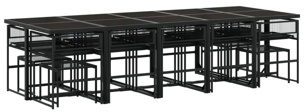 Set da pranzo da giardino 15 pz con cuscini nero in polyrattan