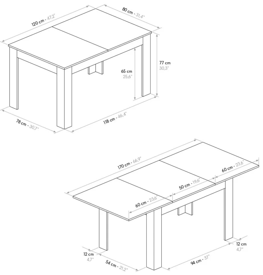 Tavolo LIPARI effetto cemento allungabile 120&#215;80 cm &#8211; 170&#215;80 cm