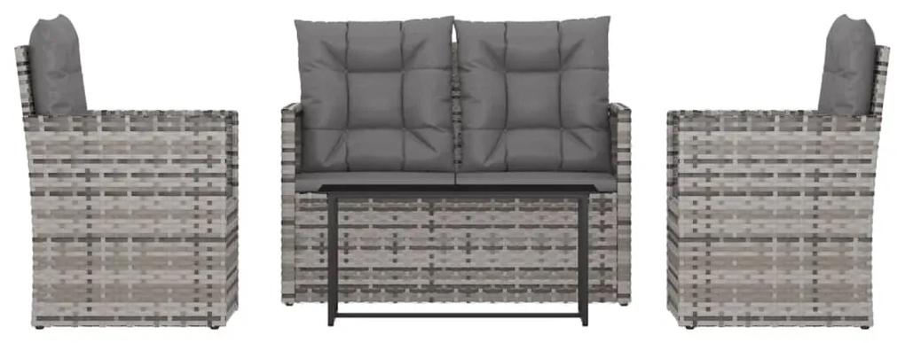 Set divani da esterno 4 pz con cuscini in polyrattan grigio