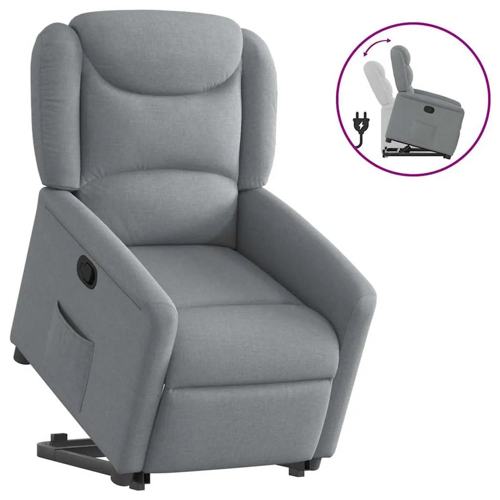 Poltrona Alzapersona Reclinabile Grigio Chiaro İn Tessuto /