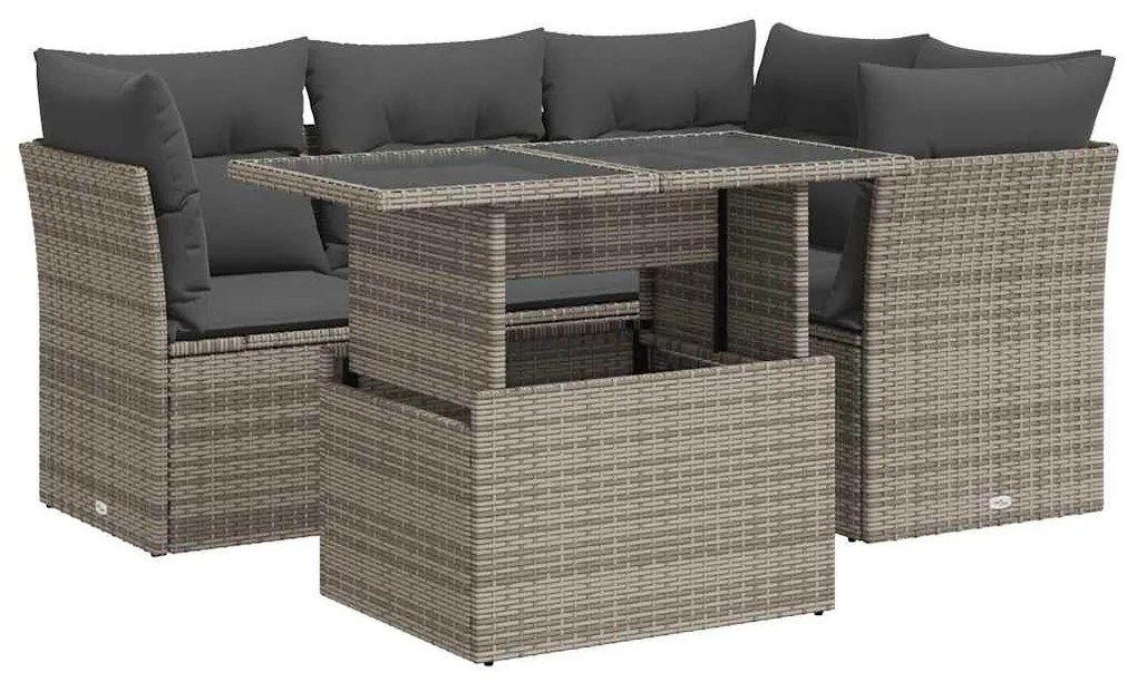 Set divano da giardino 5 pz con cuscini grigio in polyrattan