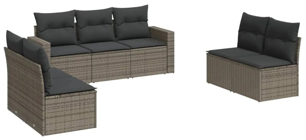 Set divani da giardino 7 pz con cuscini grigio in polyrattan