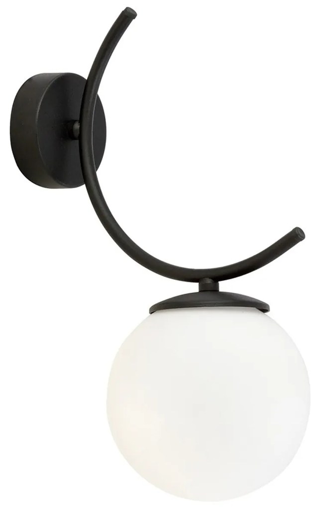 Applique Moderna 1 Luce Coeo In Acciaio Nero E Diffusore In Vetro Opale