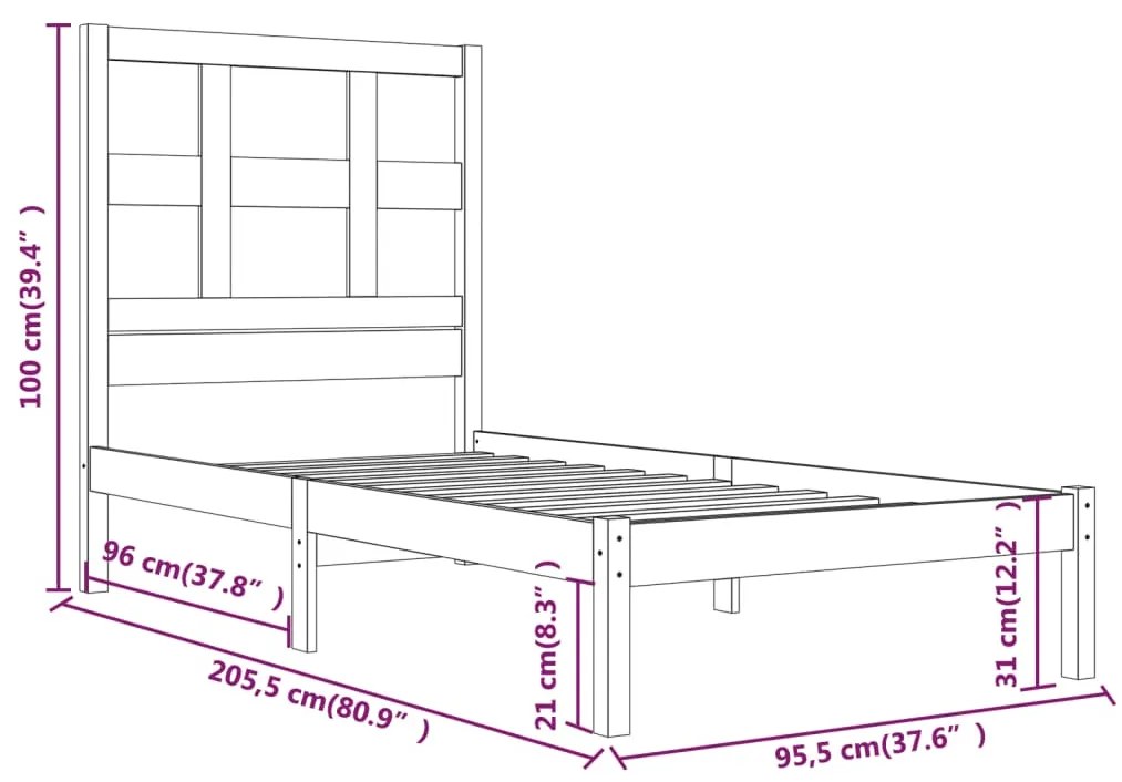 Giroletto grigio in legno massello di pino 90x200 cm