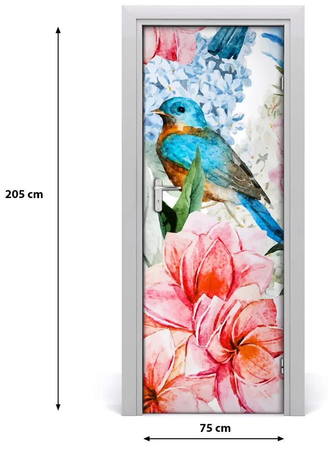 Adesivo per porta Fiori e uccelli 75x205 cm