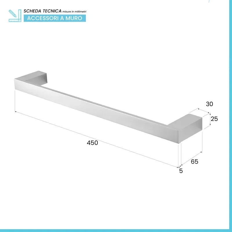 Set accessori bagno da muro 4 pezzi in alluminio argento Sky