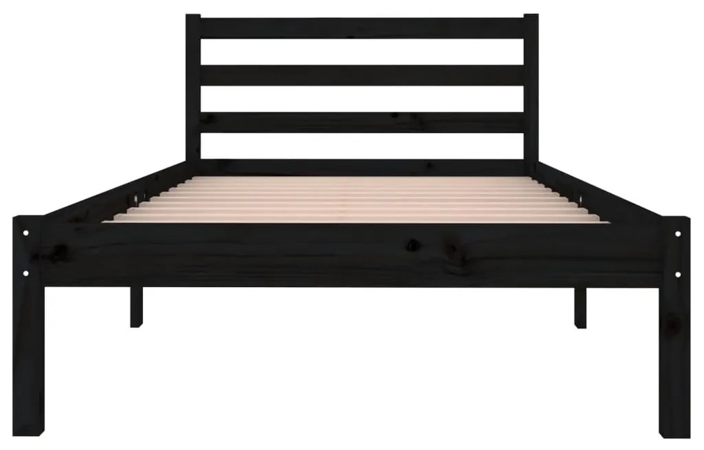 Telaio Letto in Legno Massello di Pino 90x200 cm Nero