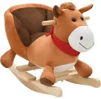 Cavallo a Dondolo con Schienale in Peluche 60x32x50cm Marrone