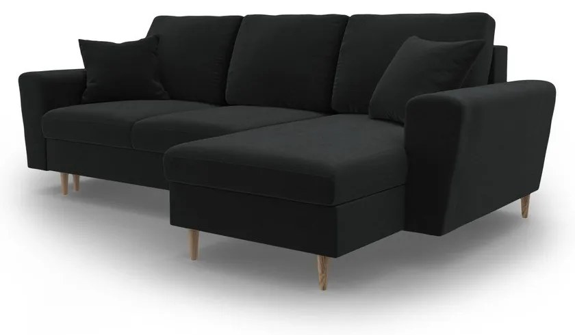 Divano angolare nero allungabile e con contenitore con rivestimento in velluto Kyoto – Cosmopolitan Design