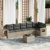 Set Divani da Giardino 7pz con Cuscini Grigio Chiaro Polyrattan 3220201