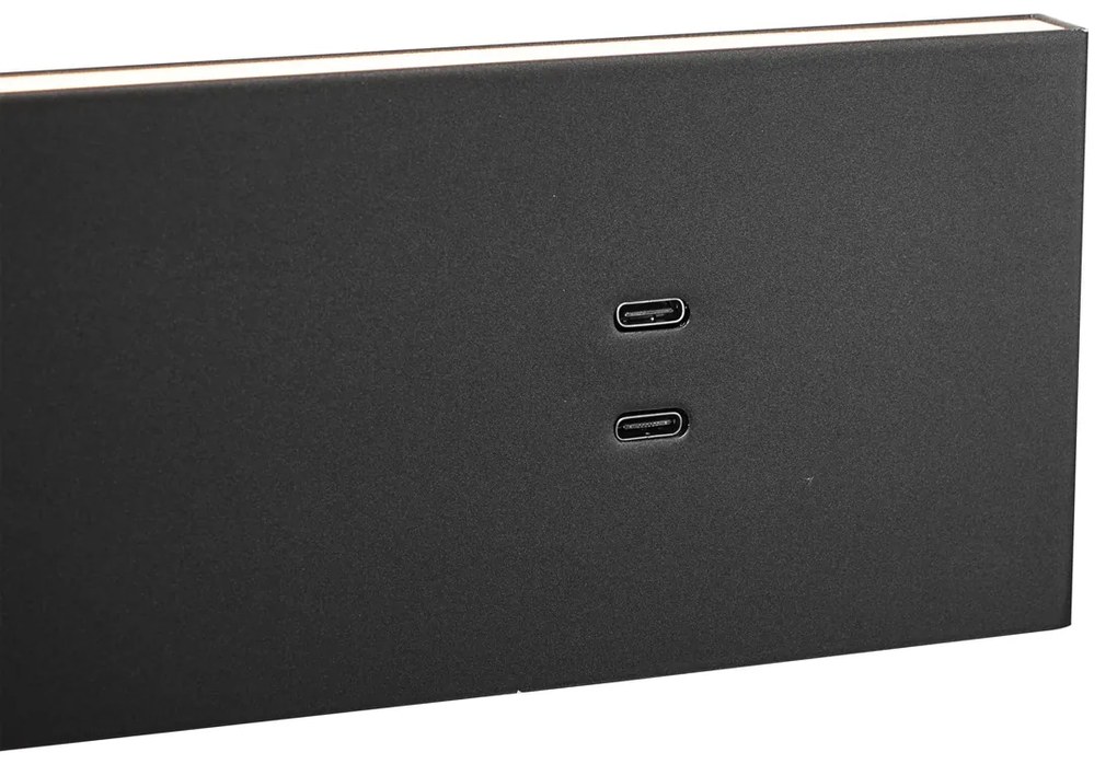 Lampada da parete moderna nera regolabile con USB-C incl. LED - Modric