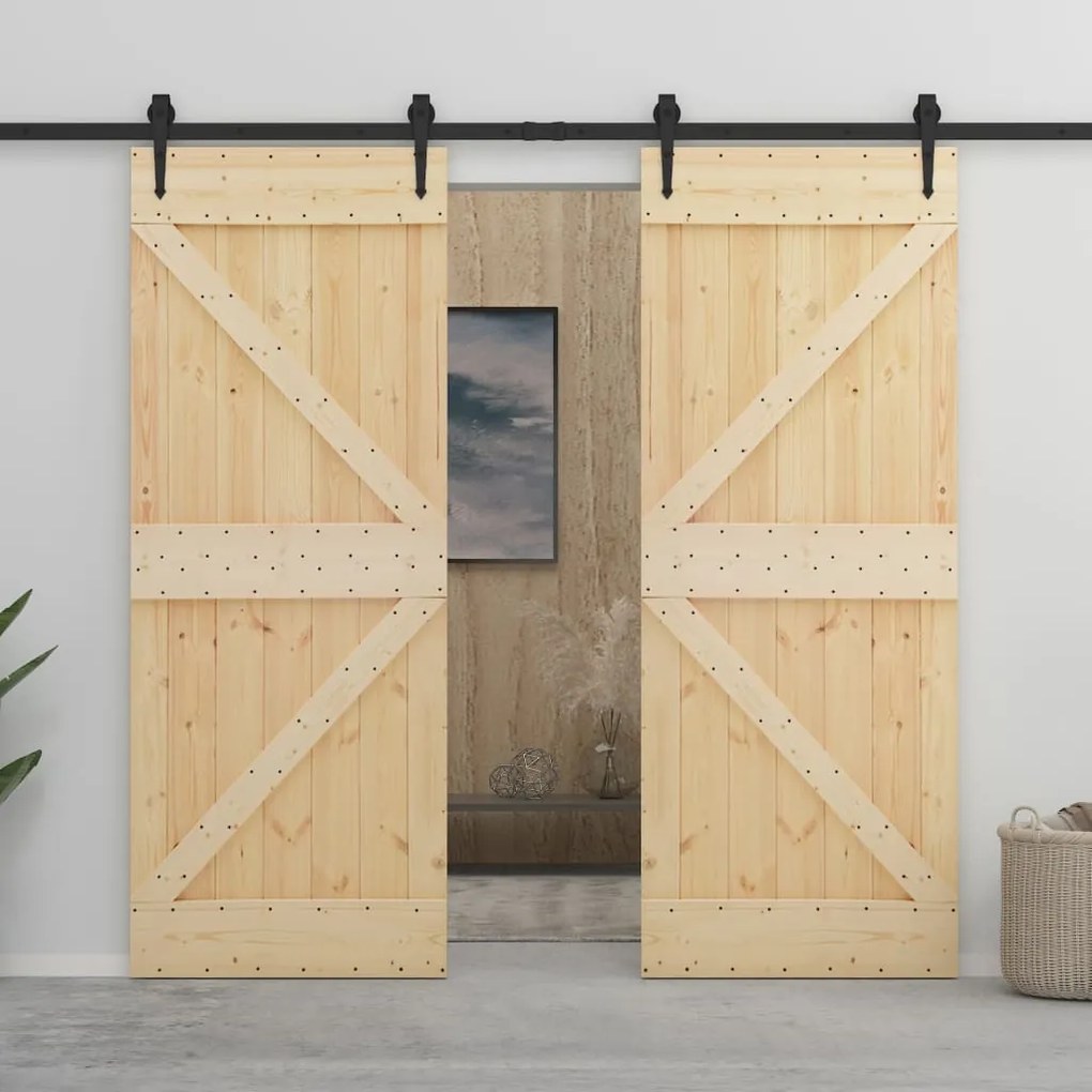 Porta Scorrevole Con Set Hardware 80x210 Cm İn Legno Di Pino /