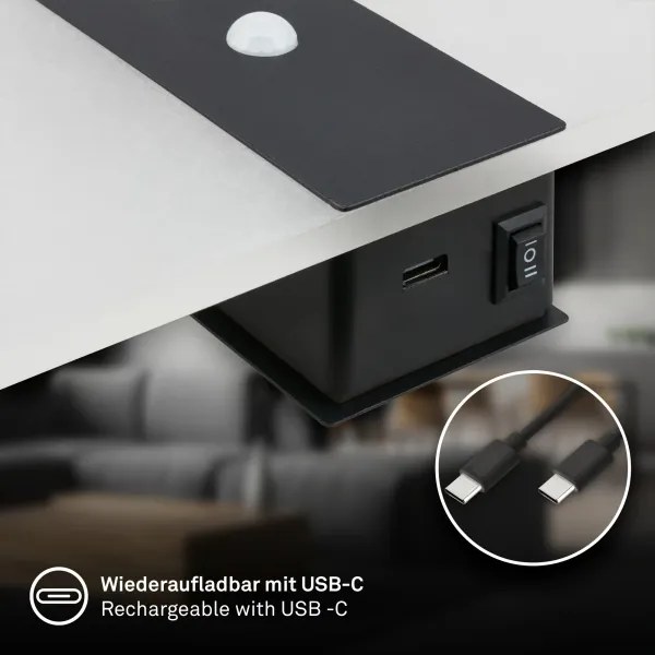 Briloner 3888015 - Lampada da parete ricaricabile LED con sensore AURA LED/2,5W/5V 1800 mAh nera