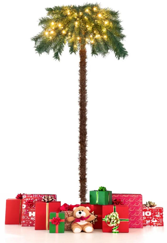 Costway Albero di Natale artificiale con 150 luci bianche calde, Palma tropicale illuminato con supporto in metallo