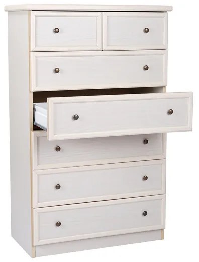 Cassettiera 6 cassetti in legno 80x125h cm patinata Panna