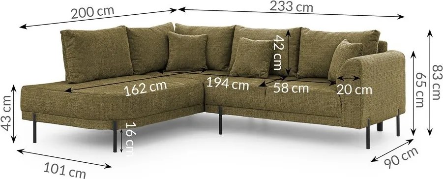 Divano angolare verde (con penisola a sinistra/a L) con rivestimento in ciniglia Mauris – Ropez