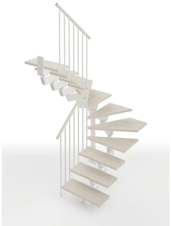 Scala a rampa 2/4 di giro Vida IRIS, larghezza 60 cm, struttura in acciaio bianco, gradini in legno faggio, colore bianco