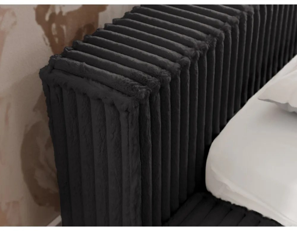 Letto matrimoniale imbottito nero con contenitore e rete inclusi 200x200 cm Cloe – Ropez