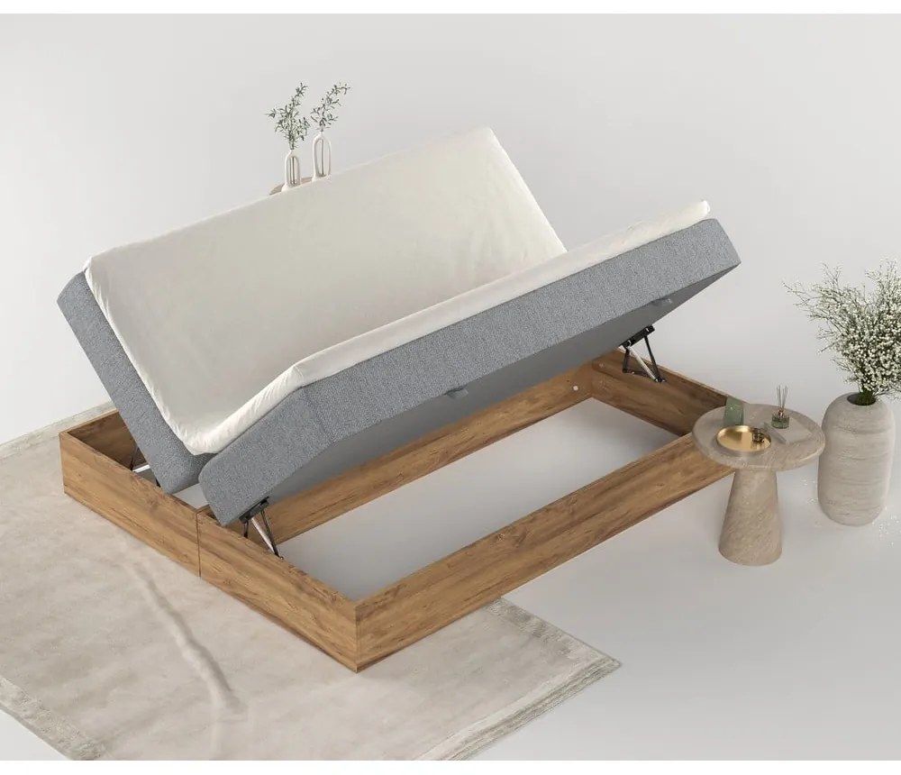 Letto boxspring con contenitore in grigio-naturale 160x200 cm Faro - Maison de Rêve