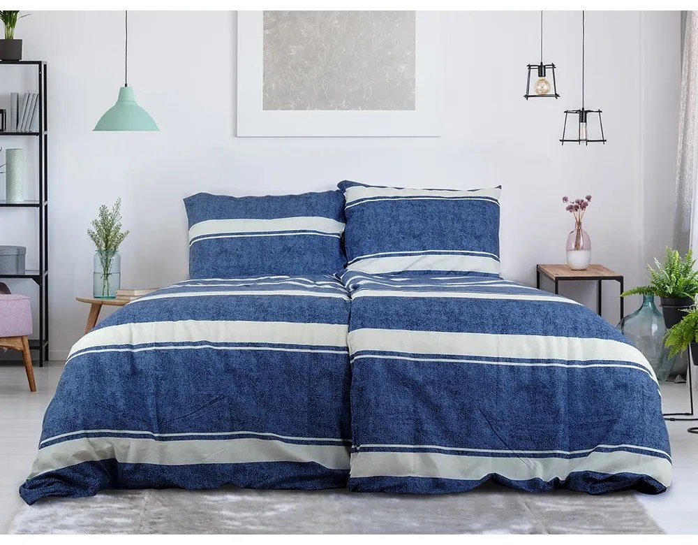 Set copripiumino e federa blu in crêpe per letto singolo 140x200 cm Blue Line – B.E.S.