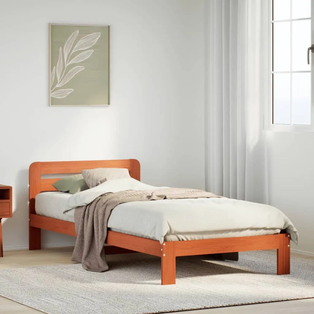 Letto Senza Materasso Marrone Cera 90x200 Cm Legno Di Pino /